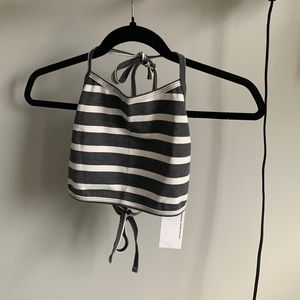 🔥🔥🔥American Apparel Ponte Halter Crop Top in Grey and White Stripe - One Size